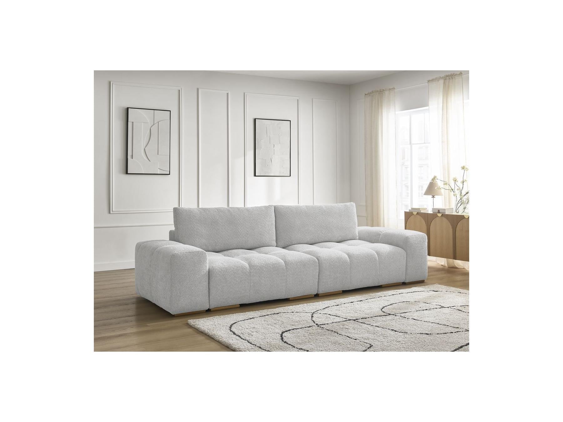 Anakin - Canapé Droit Convertible Coffre - Tissu Bouclette - 2 Coussins
