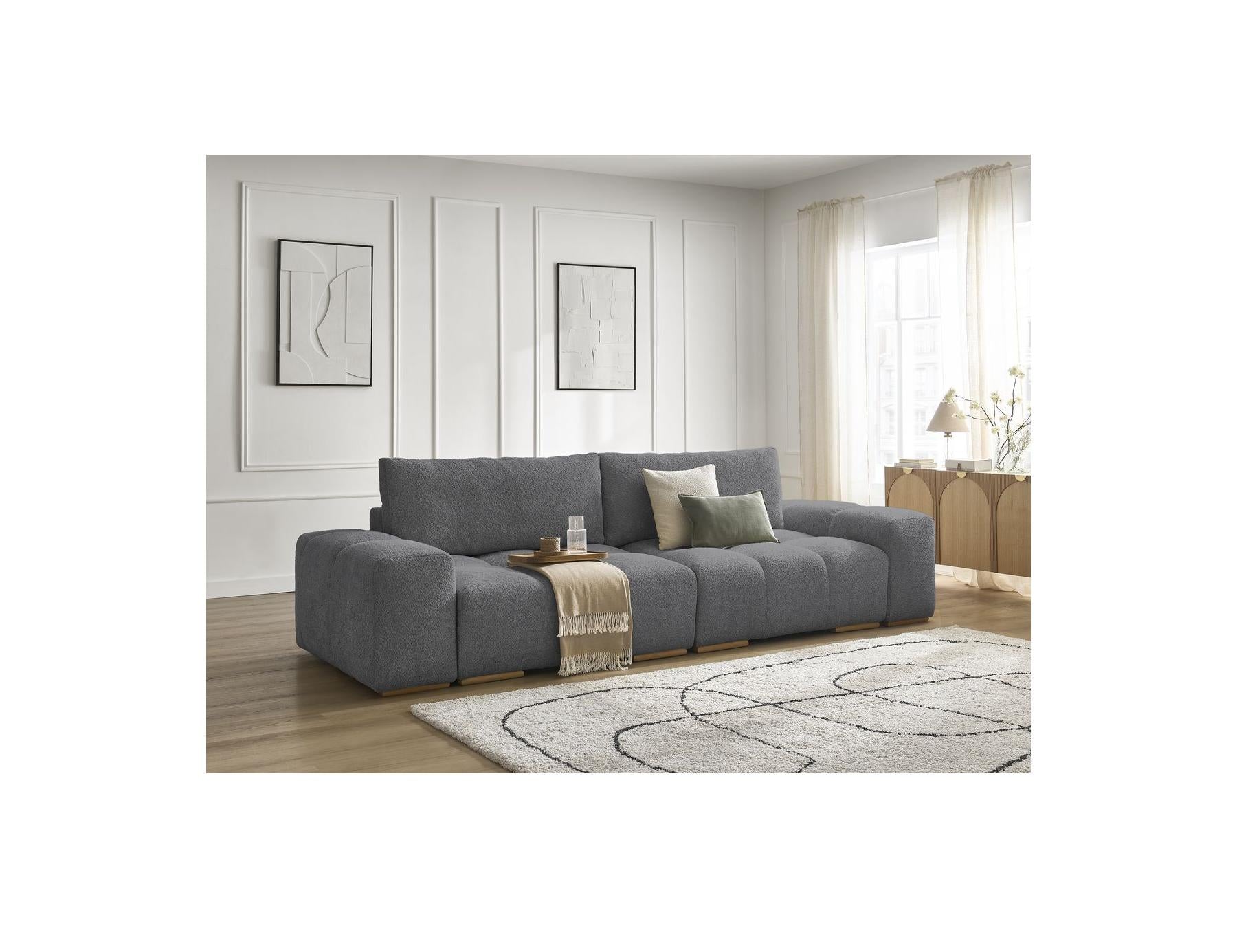 Anakin - Canapé Droit Convertible Coffre - Tissu Bouclette - 2 Coussins