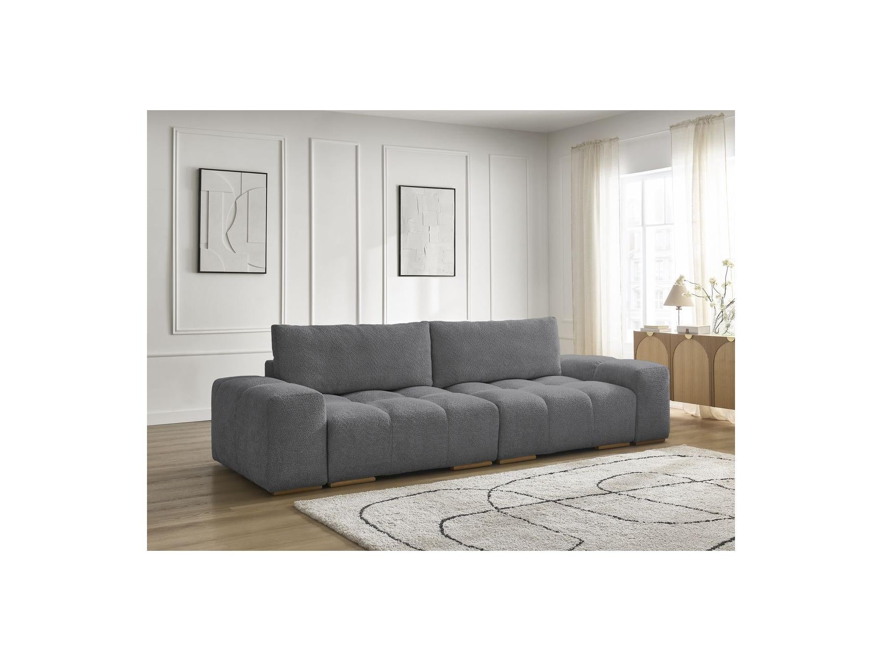 Anakin - Canapé Droit Convertible Coffre - Tissu Bouclette - 2 Coussins