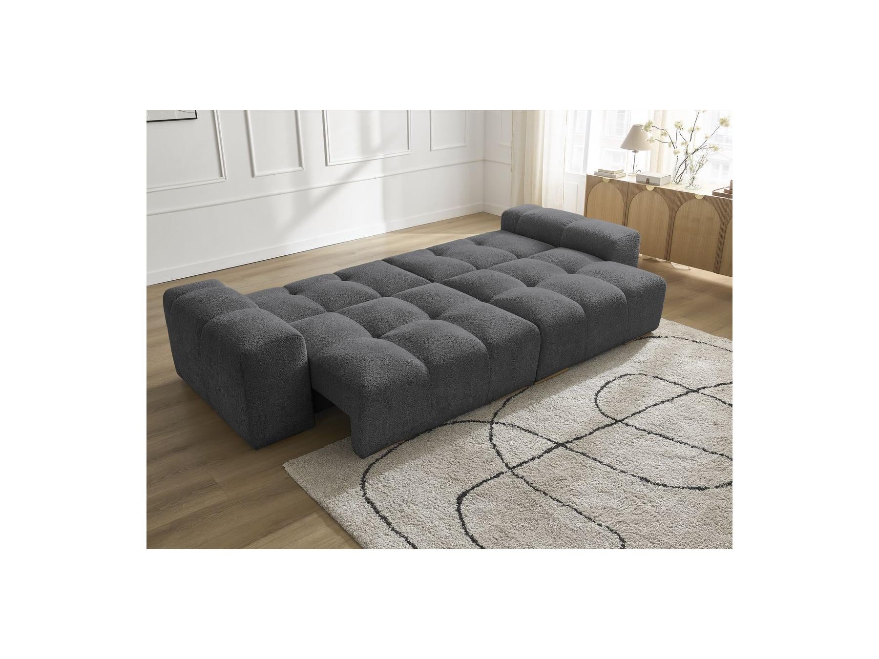 Anakin - Canapé Droit Convertible Coffre - Tissu Bouclette - 2 Coussins