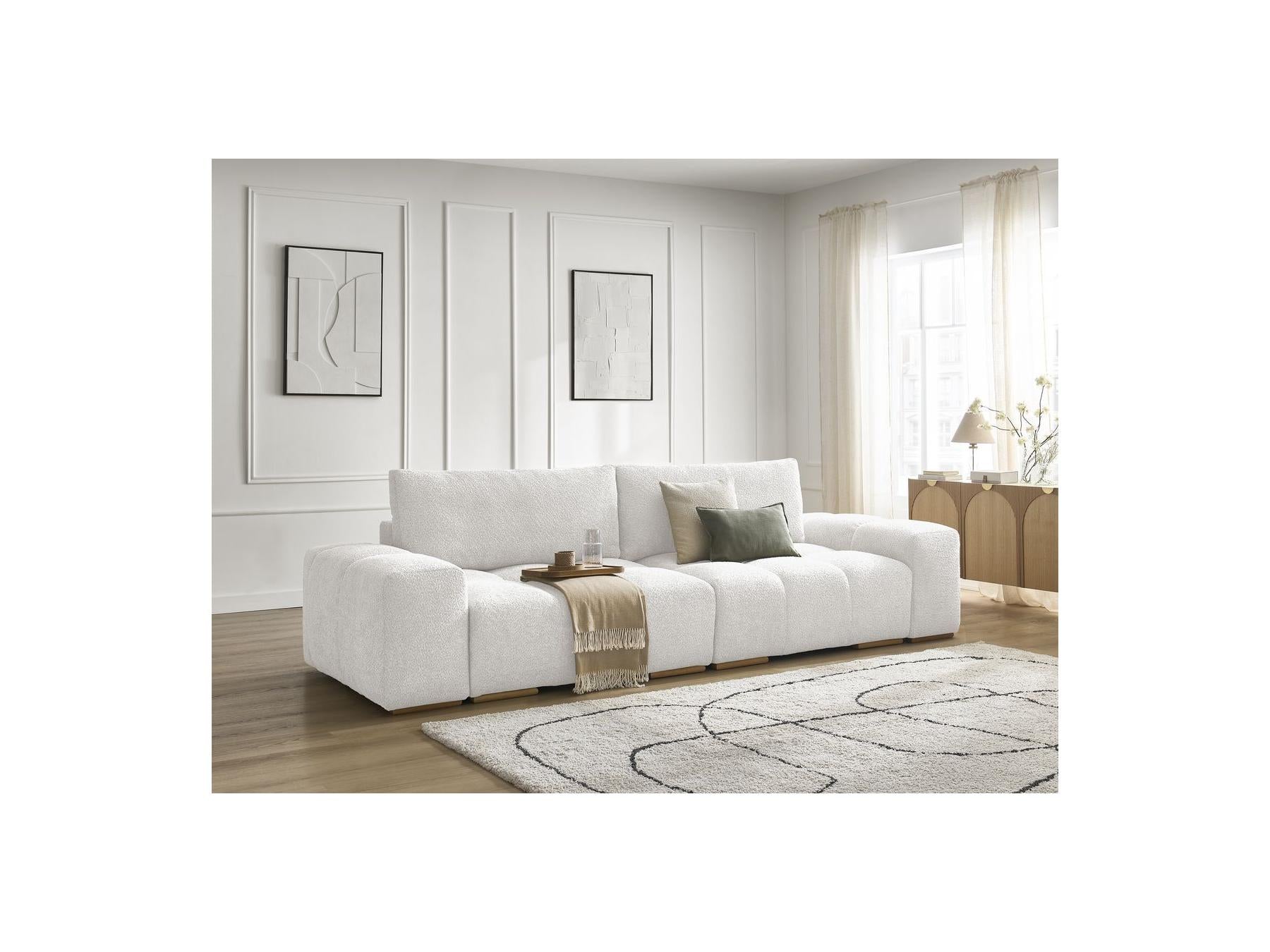 Anakin - Canapé Droit Convertible Coffre - Tissu Bouclette - 2 Coussins
