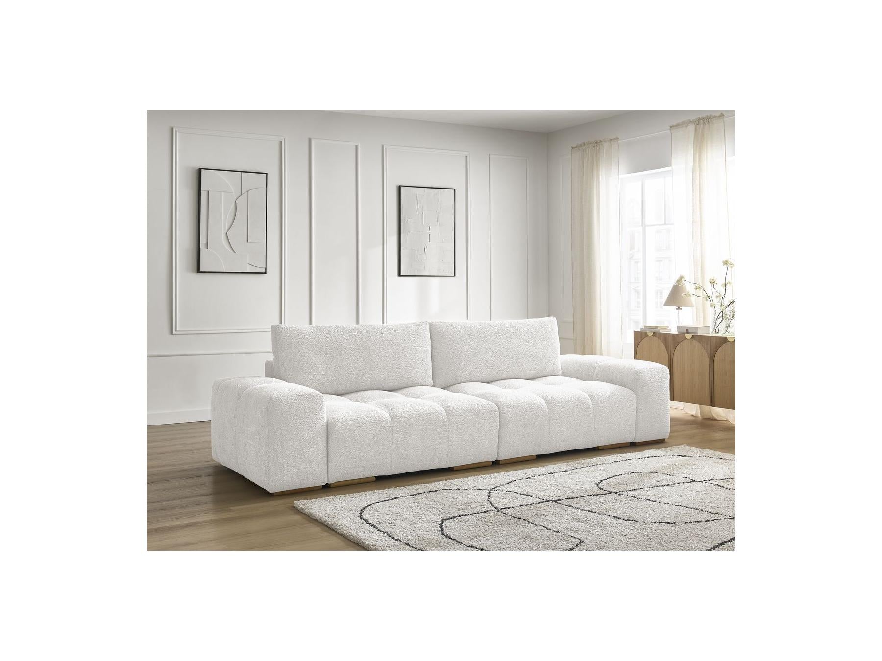 Anakin - Canapé Droit Convertible Coffre - Tissu Bouclette - 2 Coussins