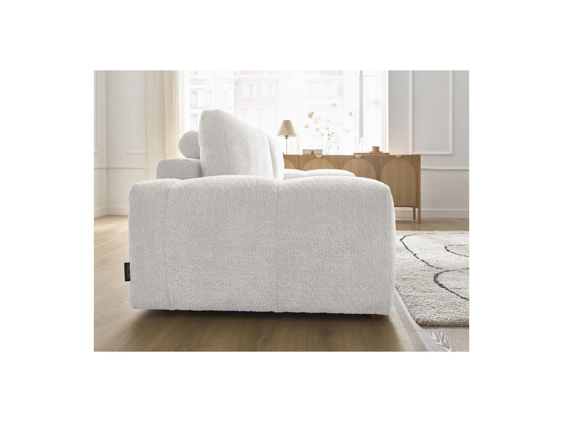 Anakin - Canapé Droit Convertible Coffre - Tissu Bouclette - 2 Coussins