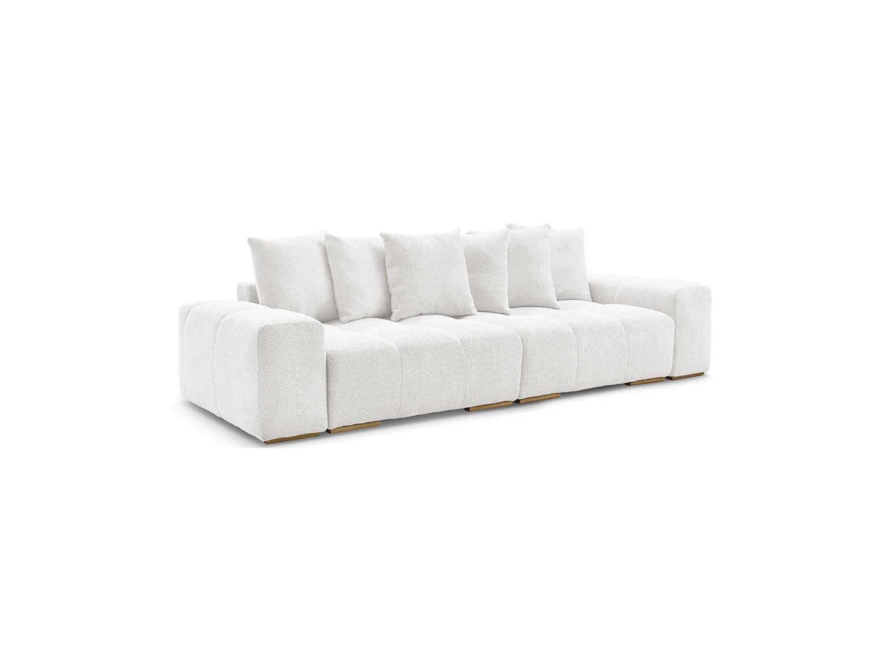 Anakin - Canapé Droit Convertible Coffre - Tissu Bouclette - 6 Coussins