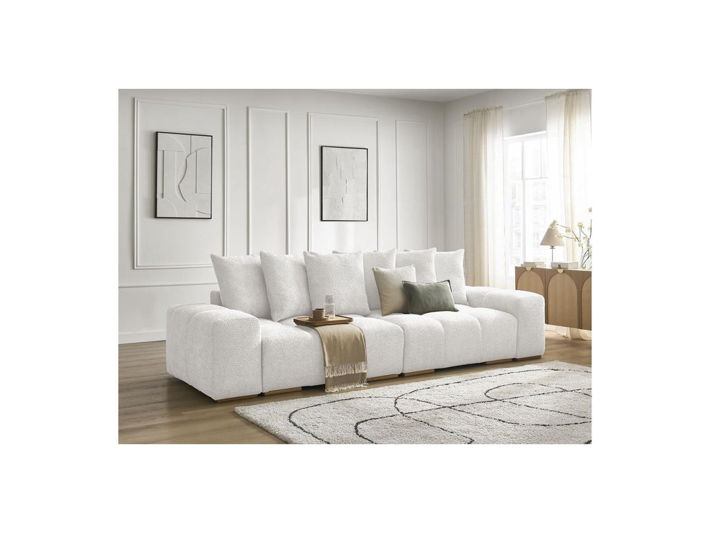 Anakin - Canapé Droit Convertible Coffre - Tissu Bouclette - 6 Coussins