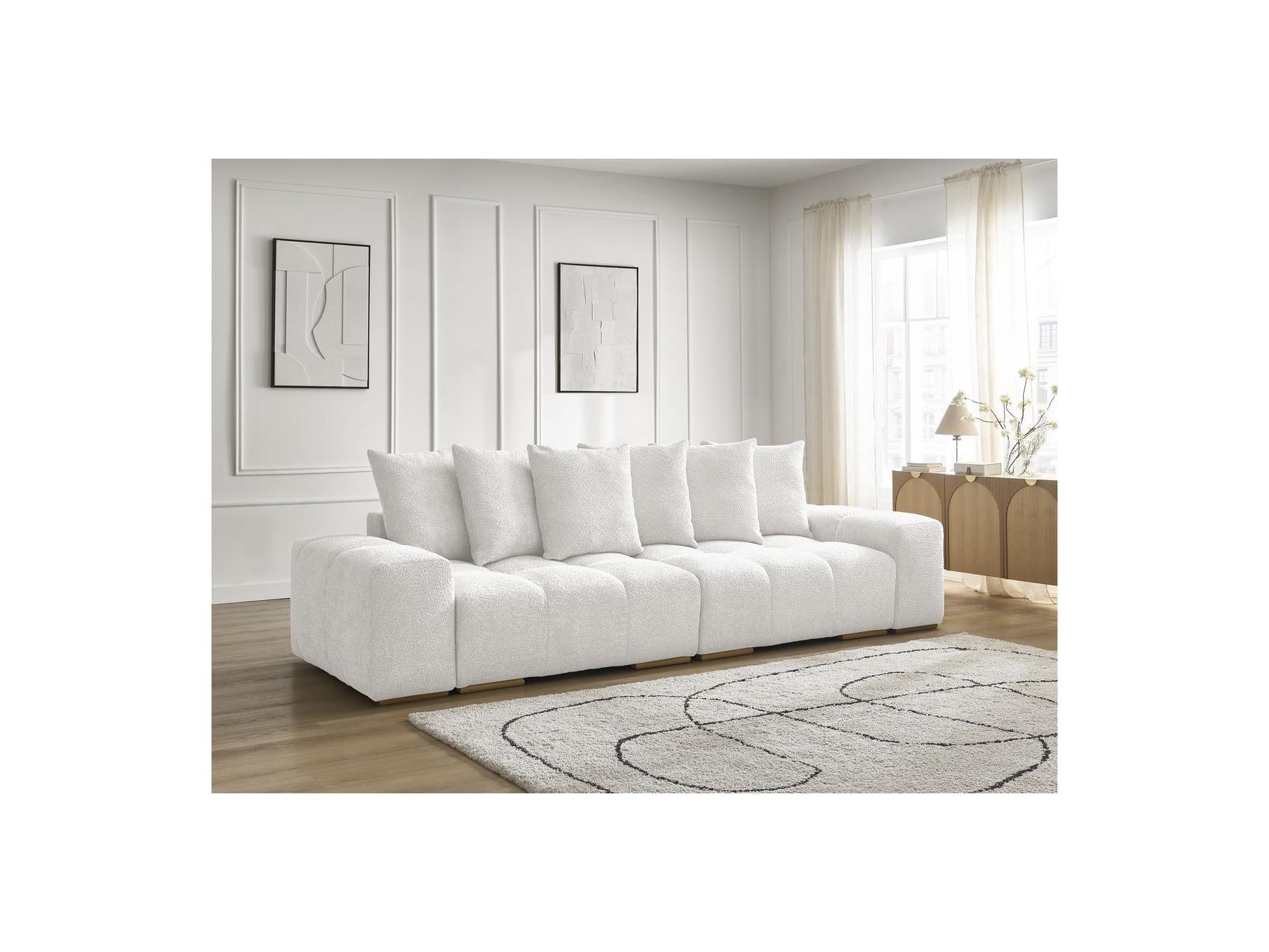 Anakin - Canapé Droit Convertible Coffre - Tissu Bouclette - 6 Coussins