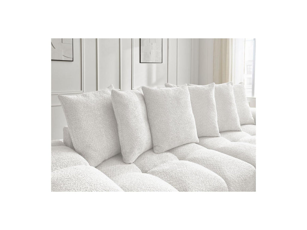Anakin - Canapé Droit Convertible Coffre - Tissu Bouclette - 6 Coussins