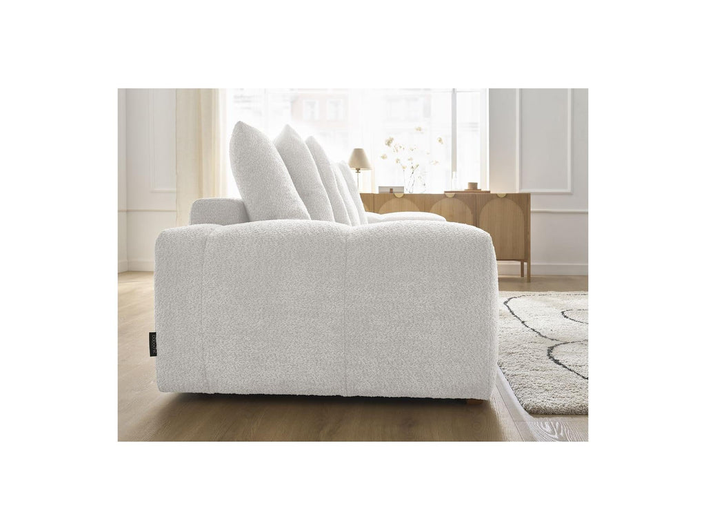 Anakin - Canapé Droit Convertible Coffre - Tissu Bouclette - 6 Coussins