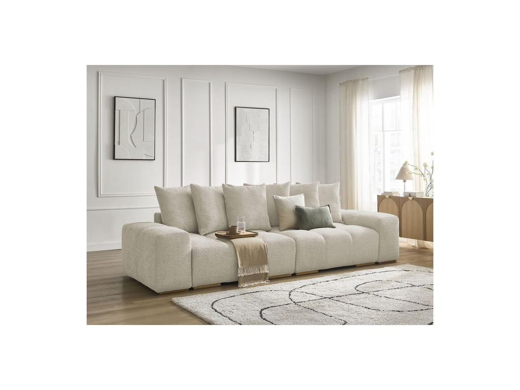 Anakin - Canapé Droit Convertible Coffre - Tissu Bouclette - 6 Coussins