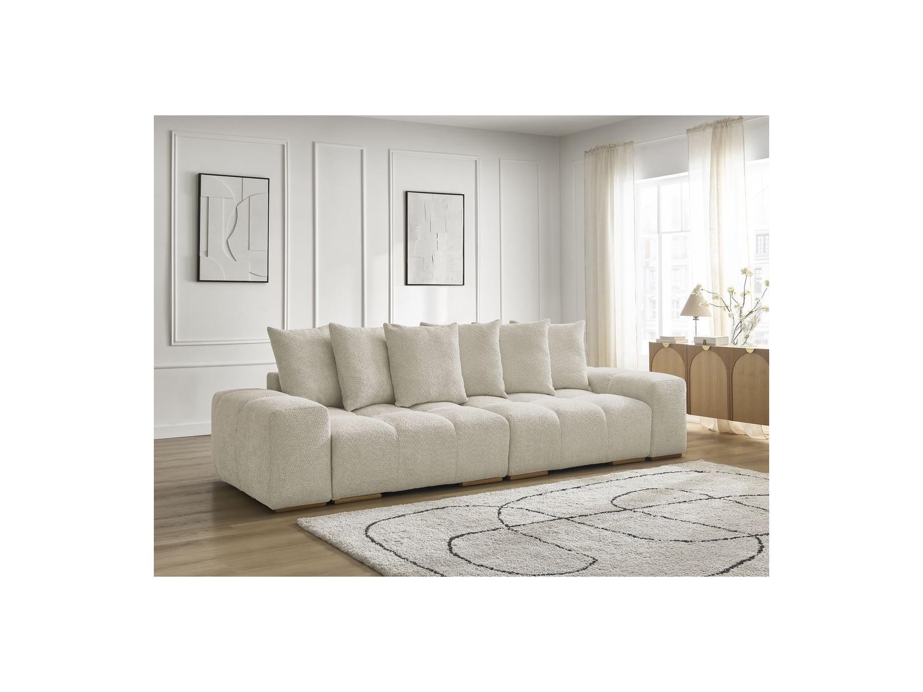 Anakin - Canapé Droit Convertible Coffre - Tissu Bouclette - 6 Coussins