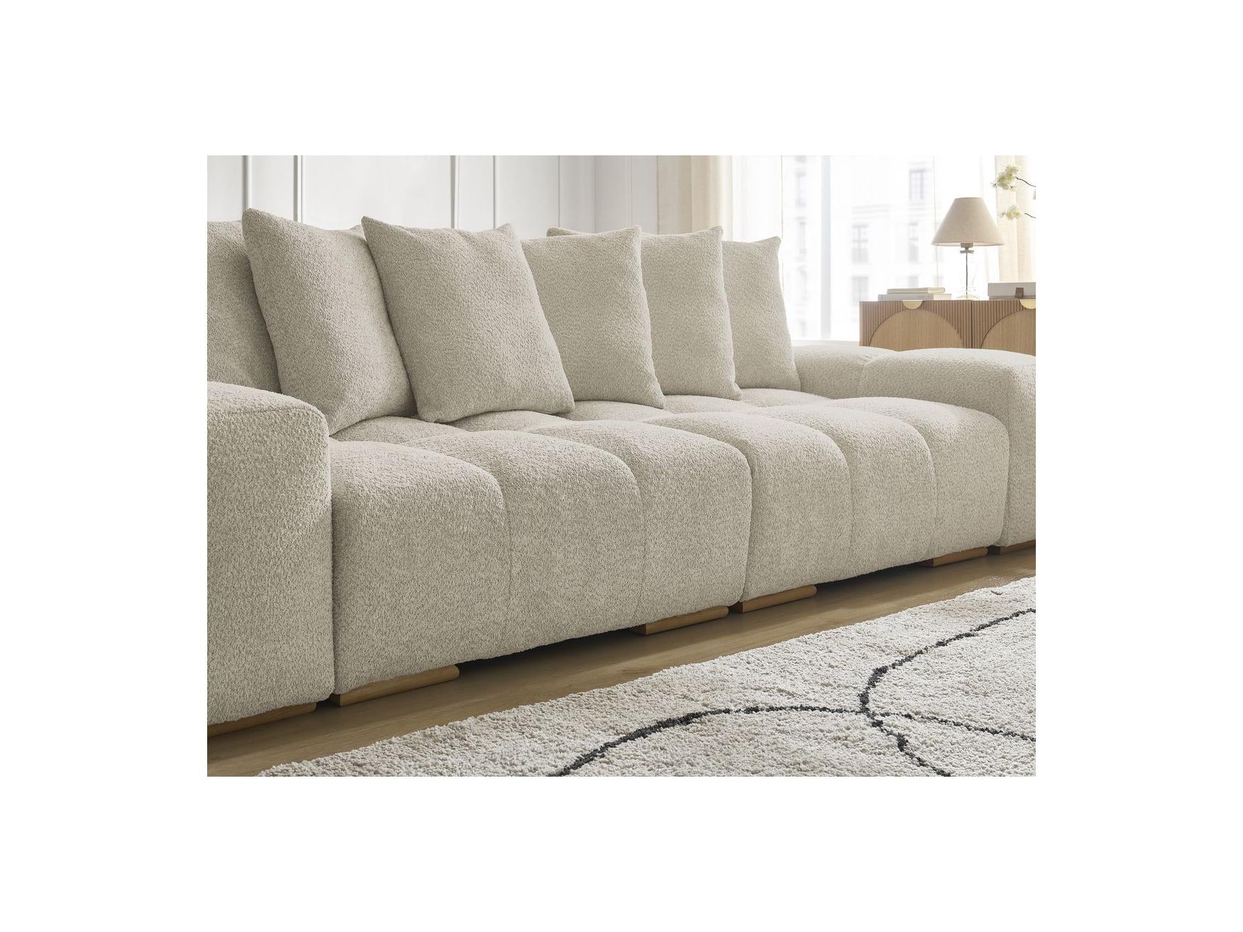 Anakin - Canapé Droit Convertible Coffre - Tissu Bouclette - 6 Coussins