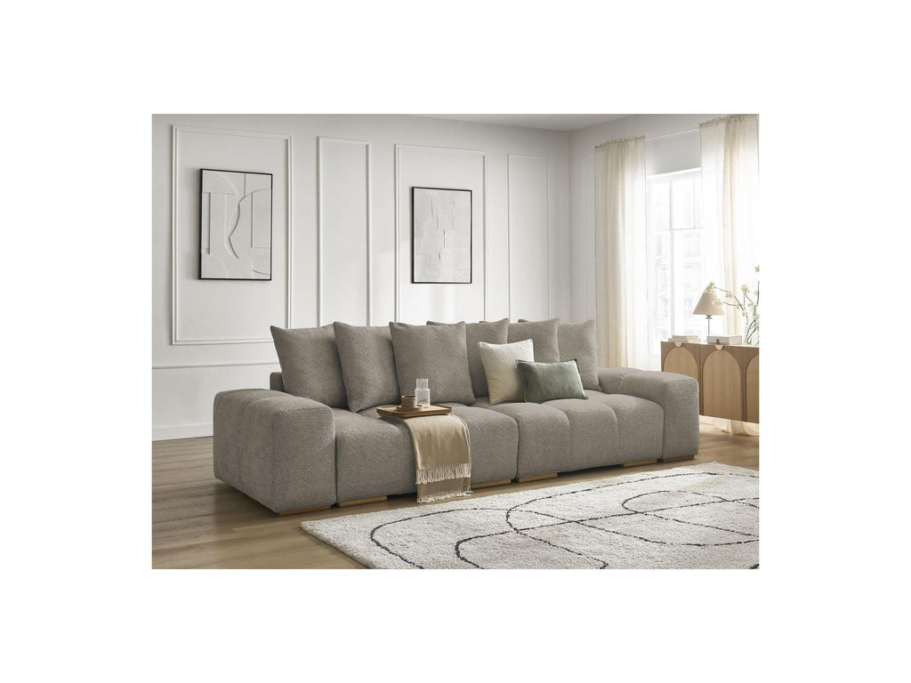 Anakin - Canapé Droit Convertible Coffre - Tissu Bouclette - 6 Coussins