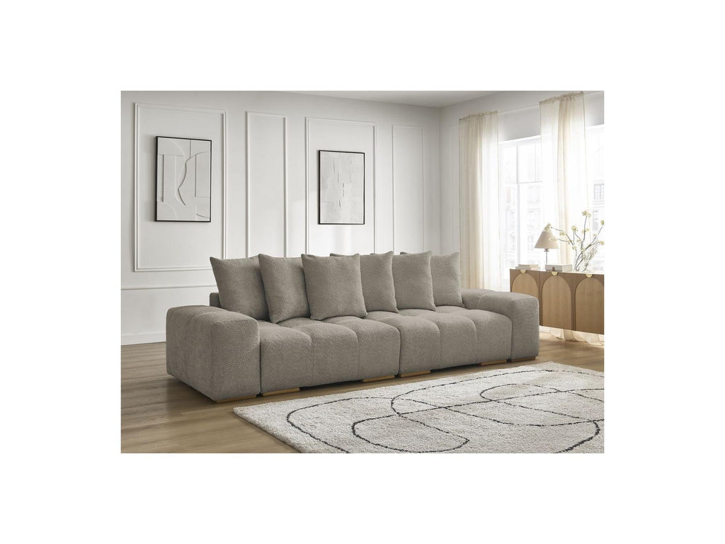 Anakin - Canapé Droit Convertible Coffre - Tissu Bouclette - 6 Coussins