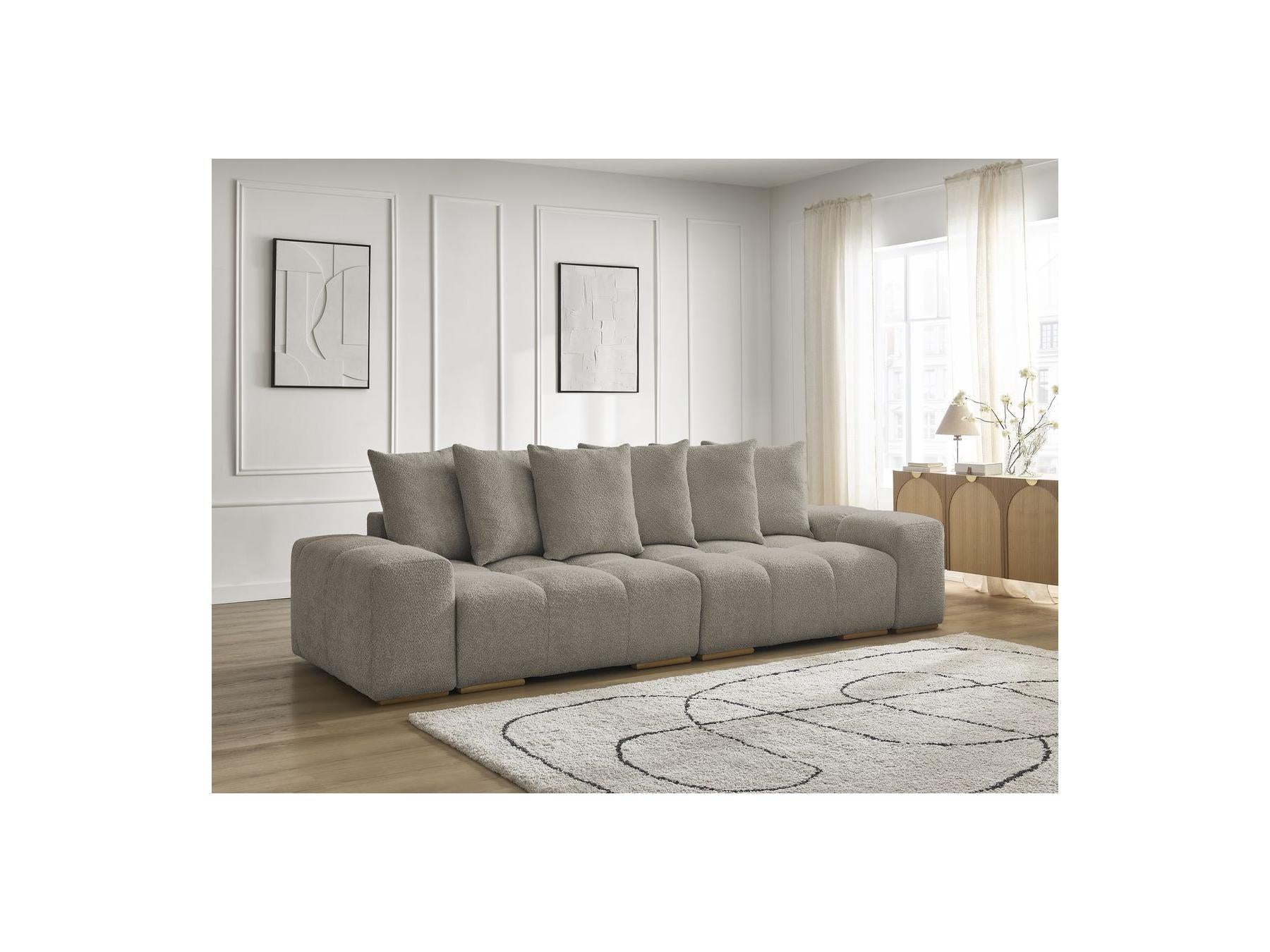 Anakin - Canapé Droit Convertible Coffre - Tissu Bouclette - 6 Coussins