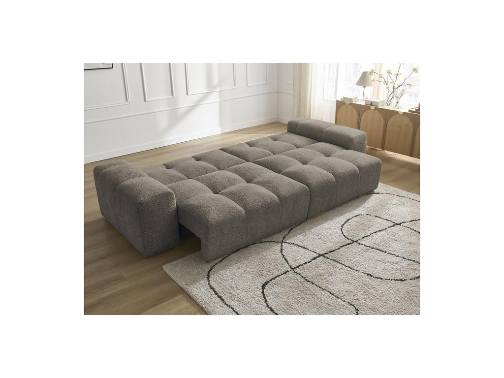 Anakin - Canapé Droit Convertible Coffre - Tissu Bouclette - 6 Coussins