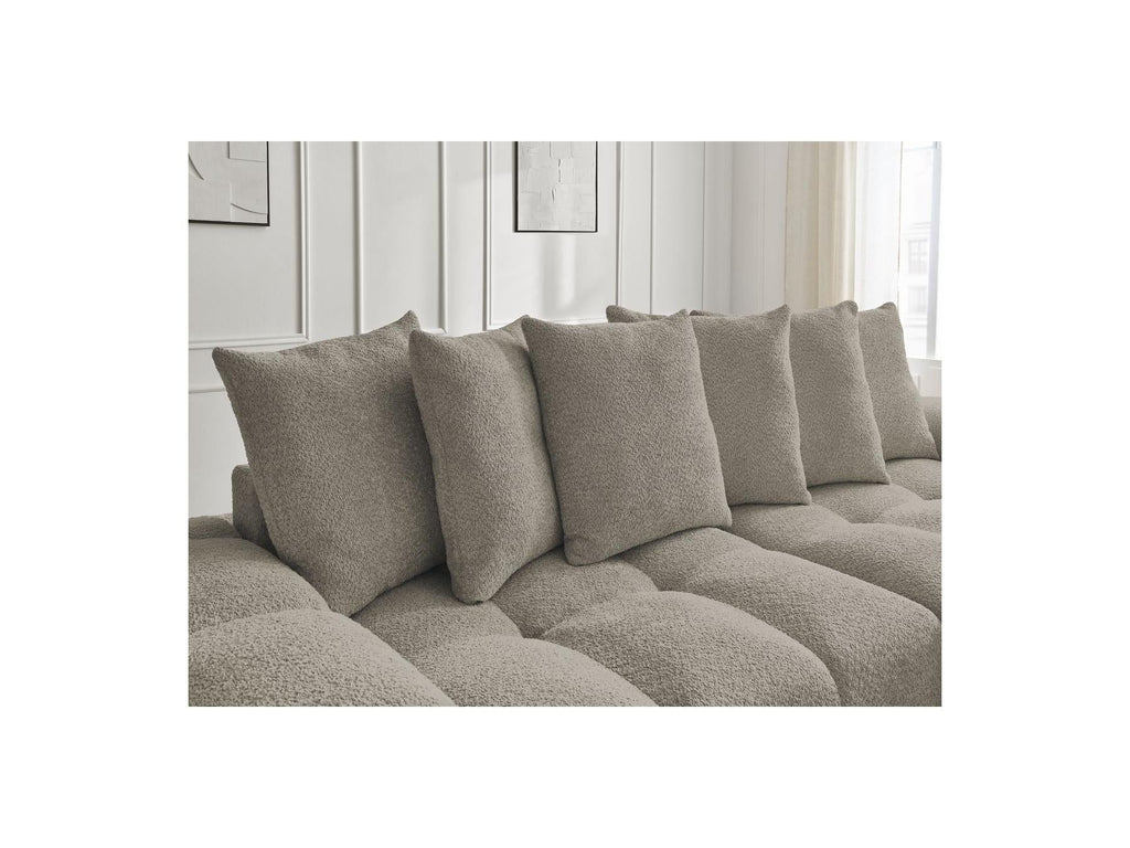 Anakin - Canapé Droit Convertible Coffre - Tissu Bouclette - 6 Coussins