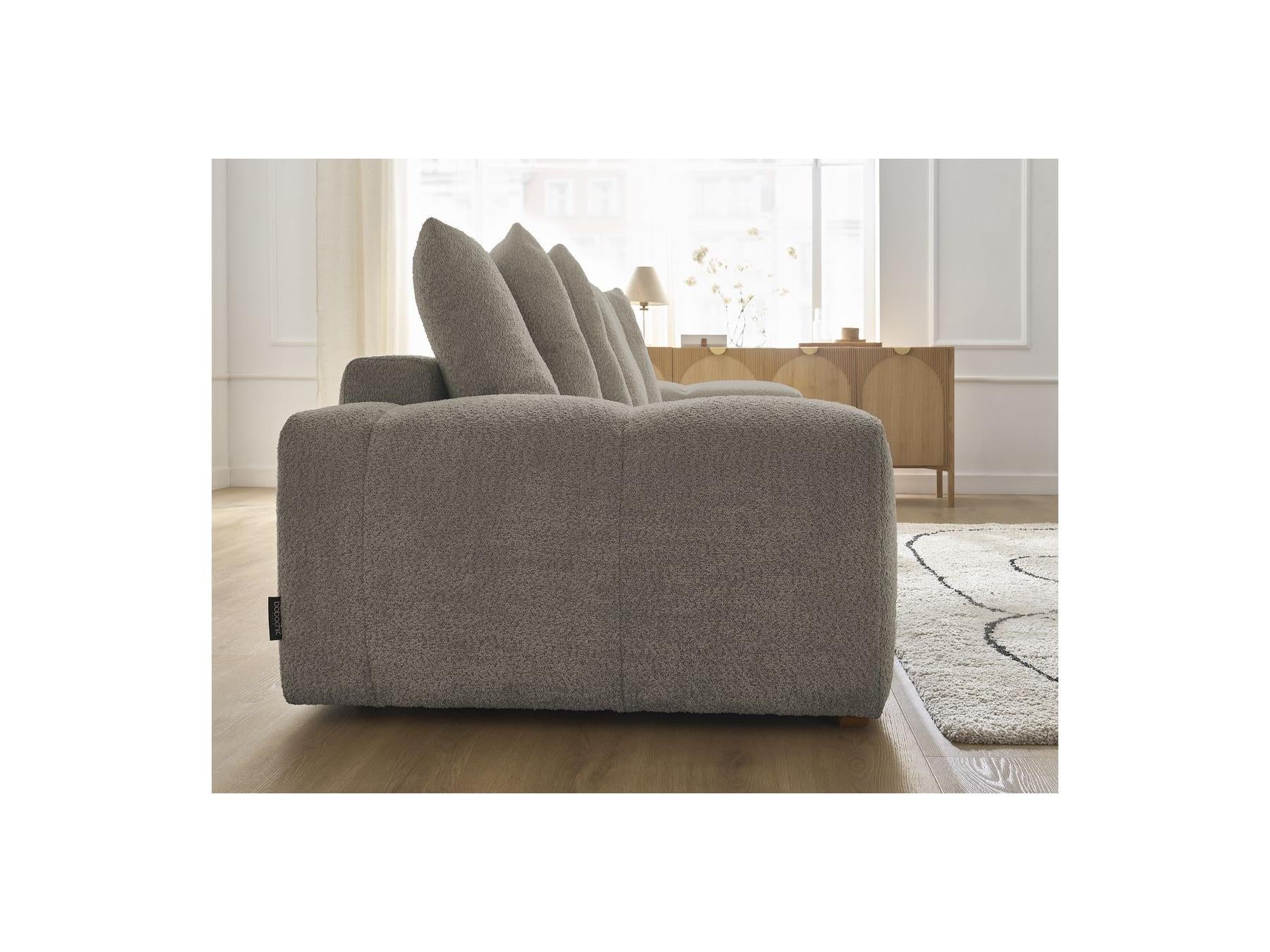 Anakin - Canapé Droit Convertible Coffre - Tissu Bouclette - 6 Coussins