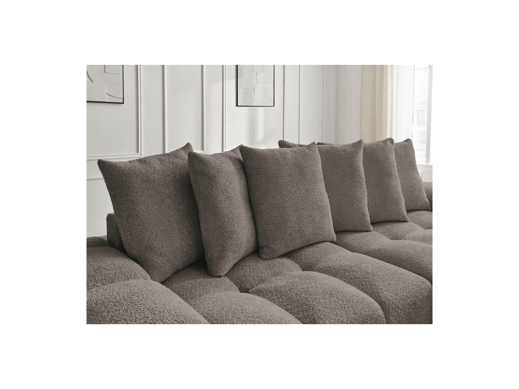 Anakin - Canapé Droit Convertible Coffre - Tissu Bouclette - 6 Coussins