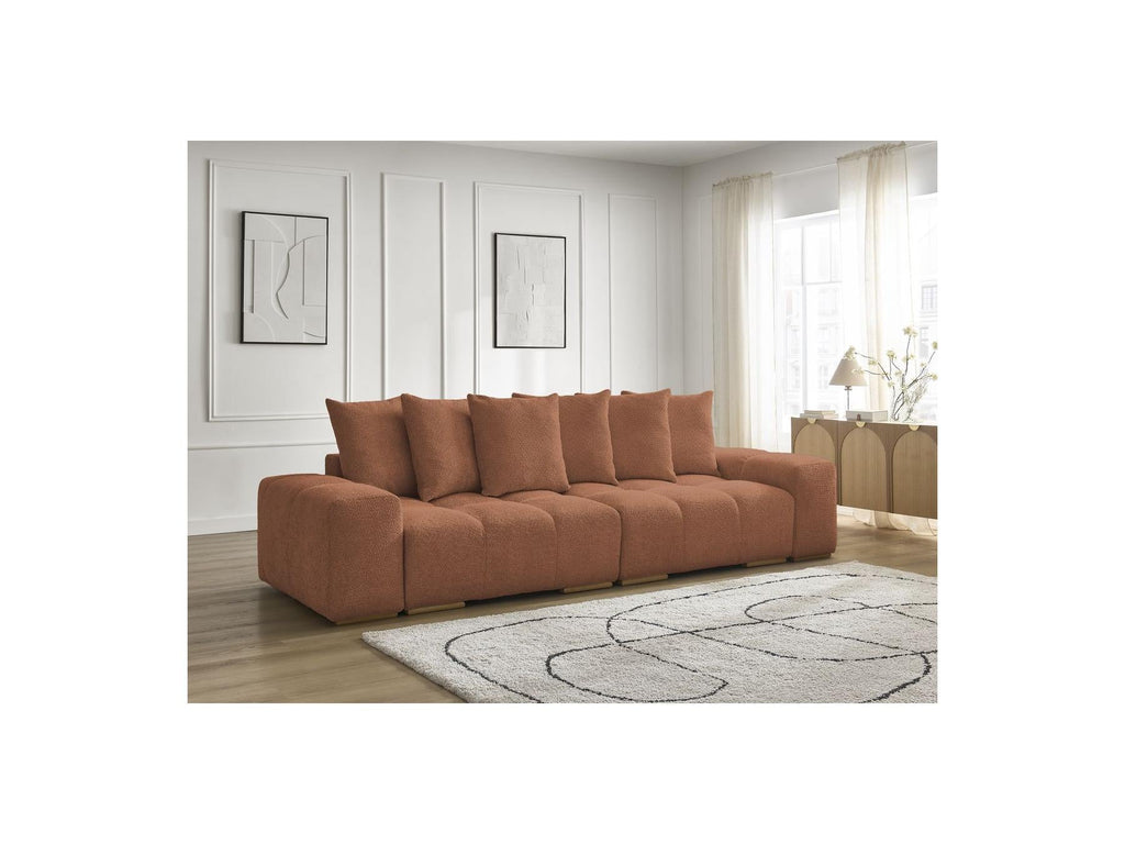 Anakin - Canapé Droit Convertible Coffre - Tissu Bouclette - 6 Coussins