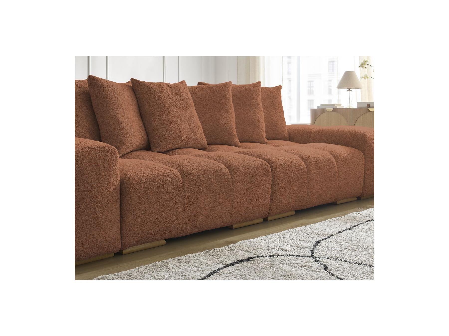 Anakin - Canapé Droit Convertible Coffre - Tissu Bouclette - 6 Coussins