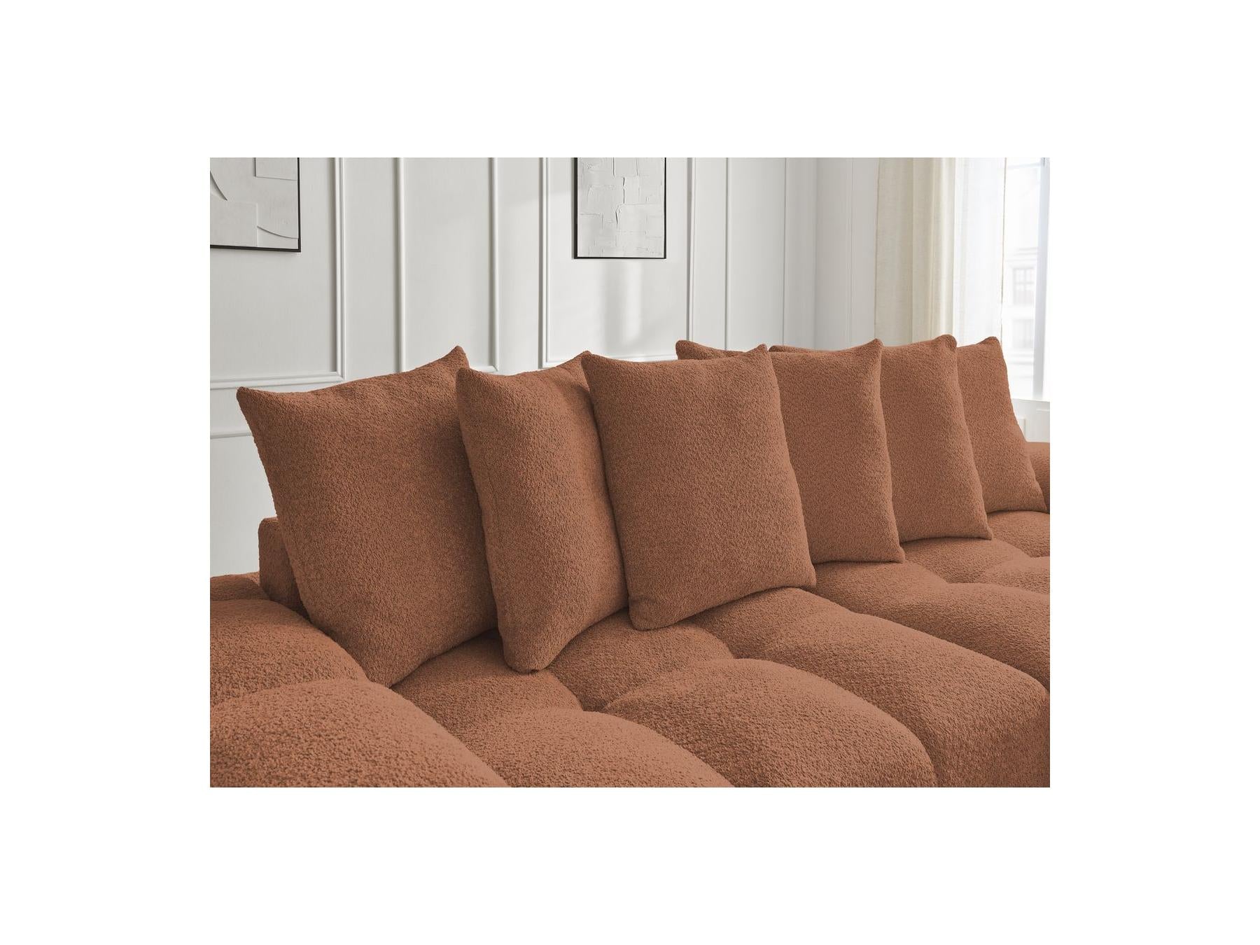 Anakin - Canapé Droit Convertible Coffre - Tissu Bouclette - 6 Coussins