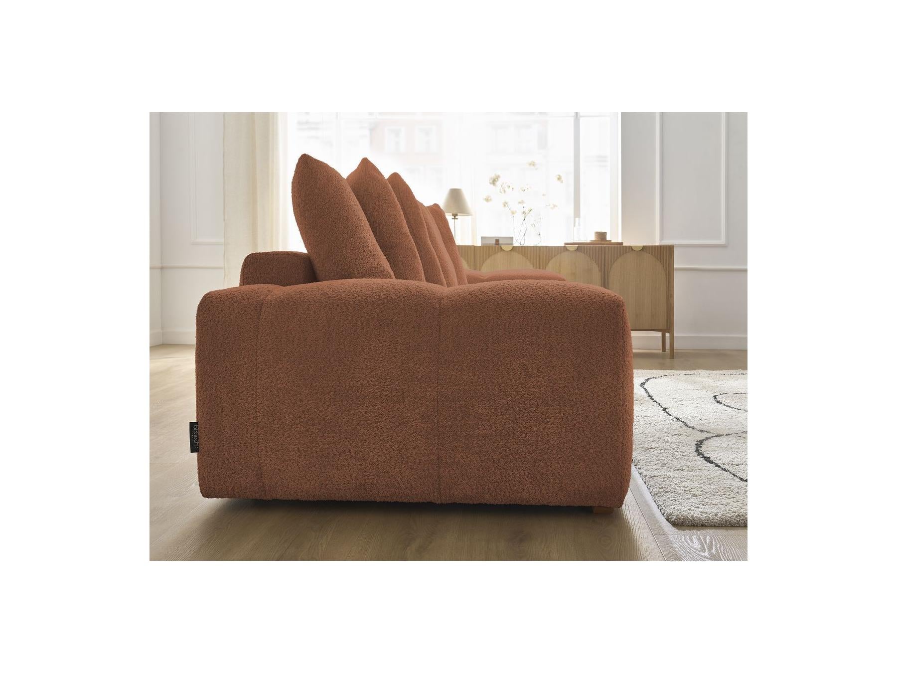 Anakin - Canapé Droit Convertible Coffre - Tissu Bouclette - 6 Coussins