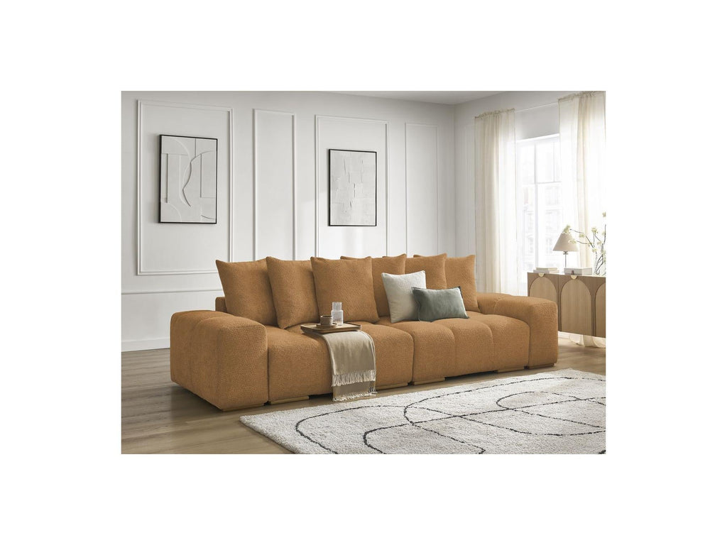 Anakin - Canapé Droit Convertible Coffre - Tissu Bouclette - 6 Coussins