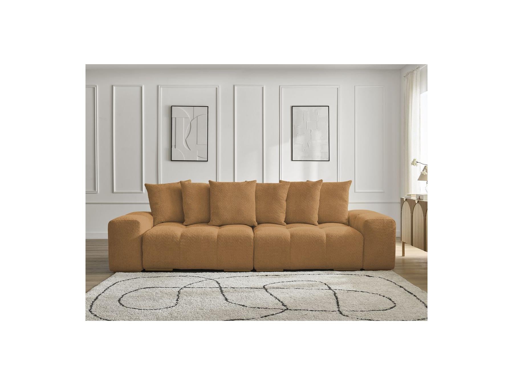 Anakin - Canapé Droit Convertible Coffre - Tissu Bouclette - 6 Coussins