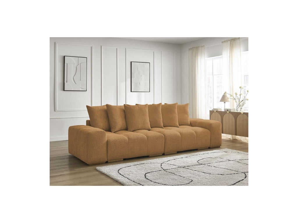 Anakin - Canapé Droit Convertible Coffre - Tissu Bouclette - 6 Coussins