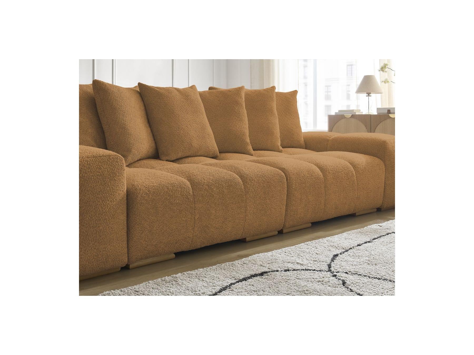 Anakin - Canapé Droit Convertible Coffre - Tissu Bouclette - 6 Coussins