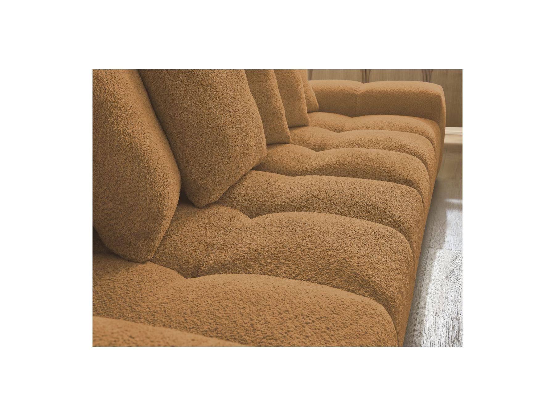 Anakin - Canapé Droit Convertible Coffre - Tissu Bouclette - 6 Coussins