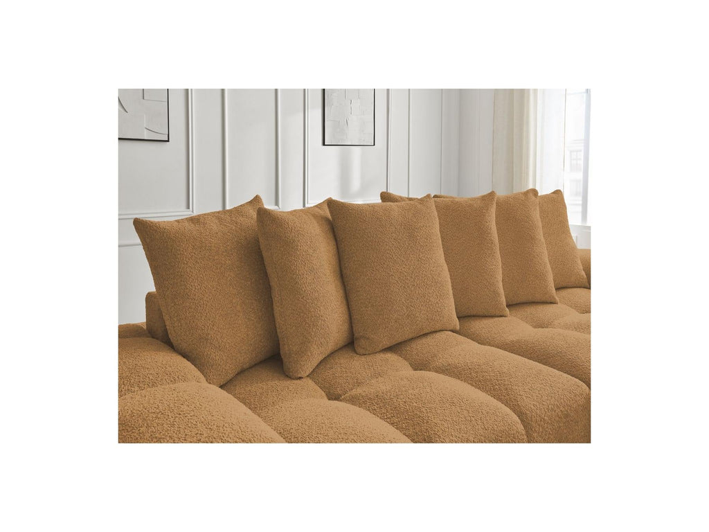Anakin - Canapé Droit Convertible Coffre - Tissu Bouclette - 6 Coussins
