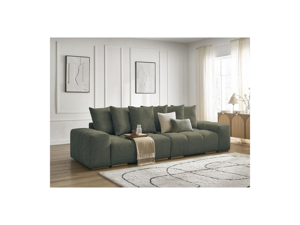 Anakin - Canapé Droit Convertible Coffre - Tissu Bouclette - 6 Coussins