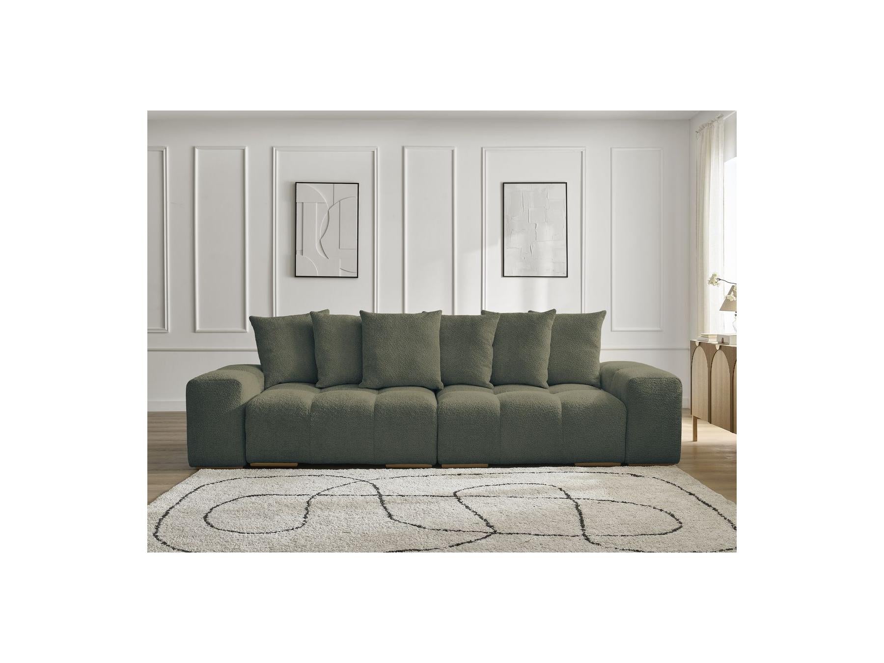 Anakin - Canapé Droit Convertible Coffre - Tissu Bouclette - 6 Coussins