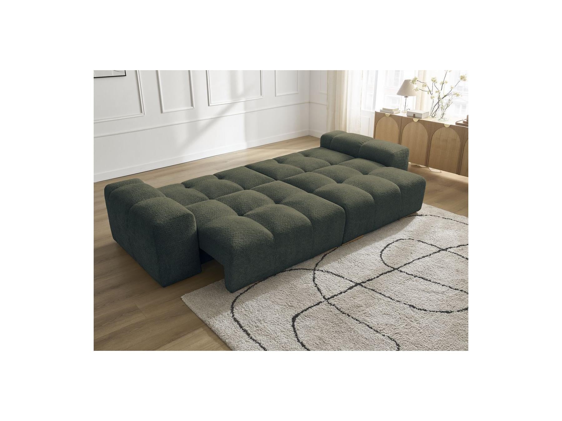 Anakin - Canapé Droit Convertible Coffre - Tissu Bouclette - 6 Coussins