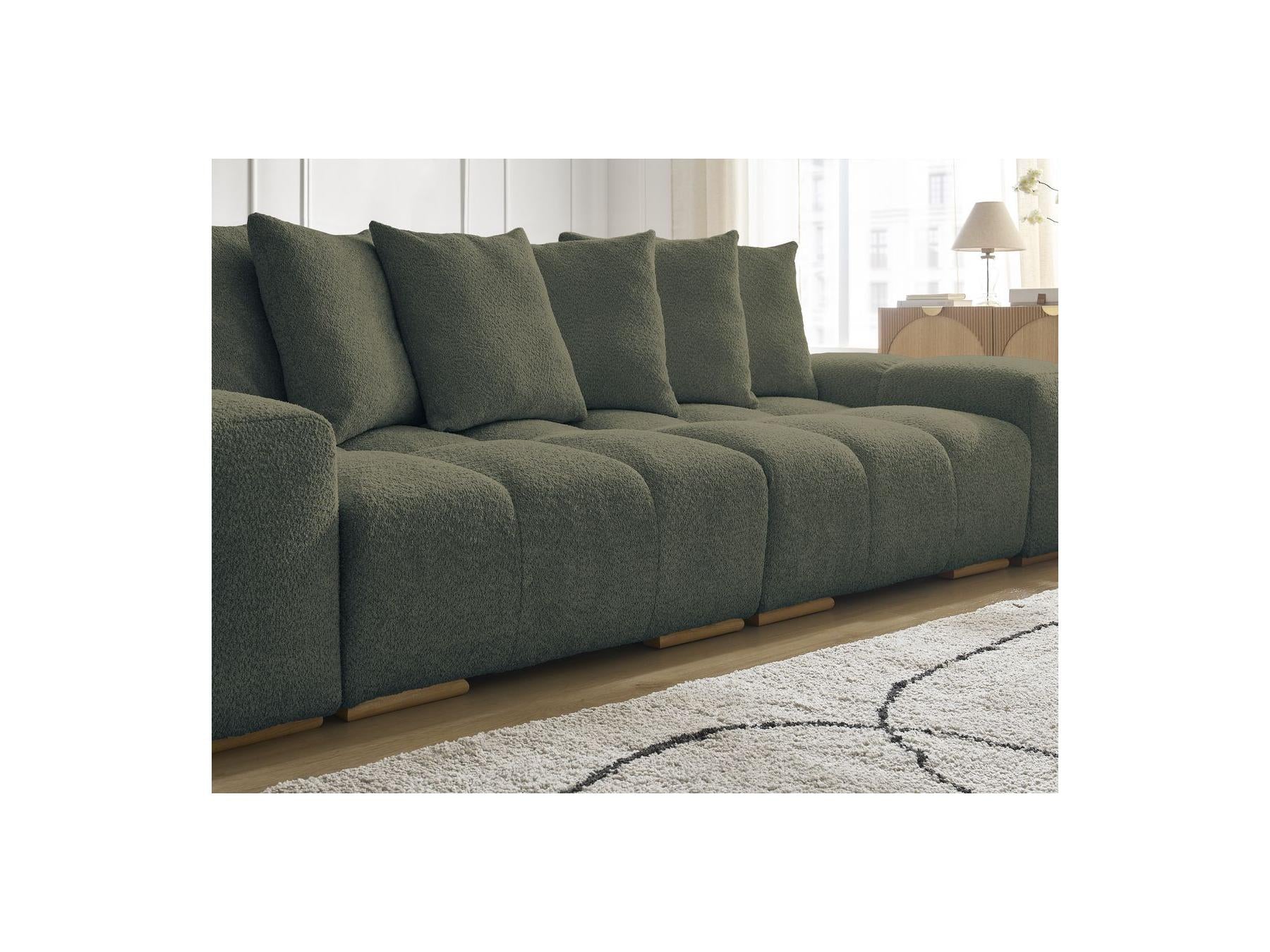 Anakin - Canapé Droit Convertible Coffre - Tissu Bouclette - 6 Coussins