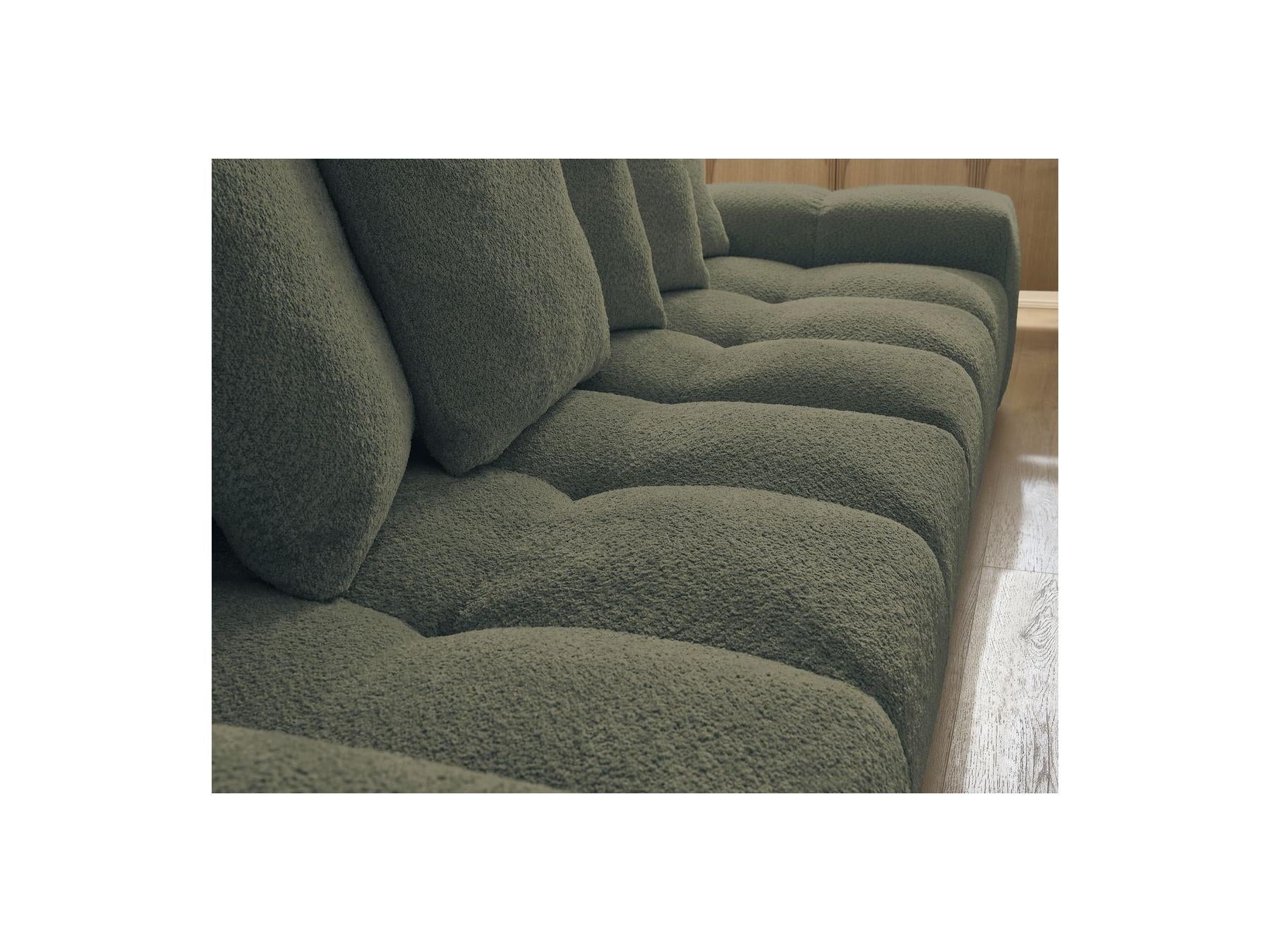Anakin - Canapé Droit Convertible Coffre - Tissu Bouclette - 6 Coussins