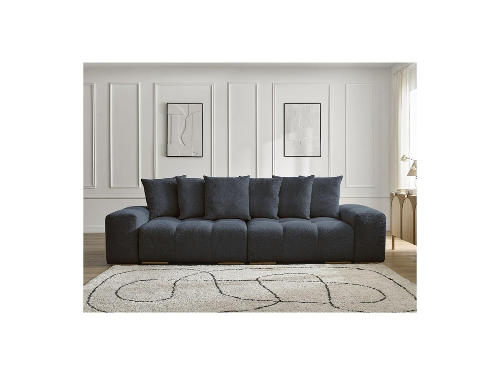 Anakin - Canapé Droit Convertible Coffre - Tissu Bouclette - 6 Coussins
