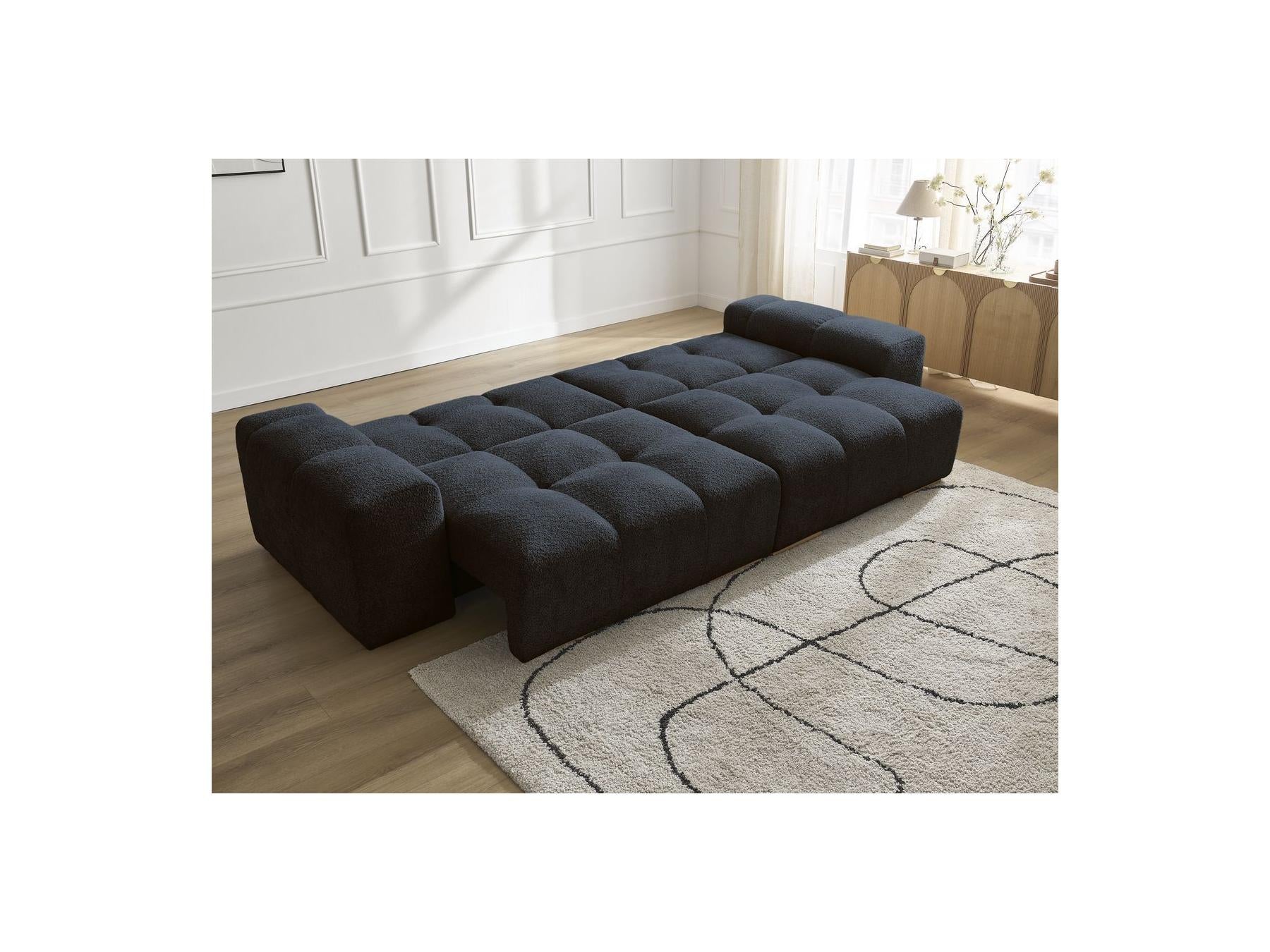 Anakin - Canapé Droit Convertible Coffre - Tissu Bouclette - 6 Coussins