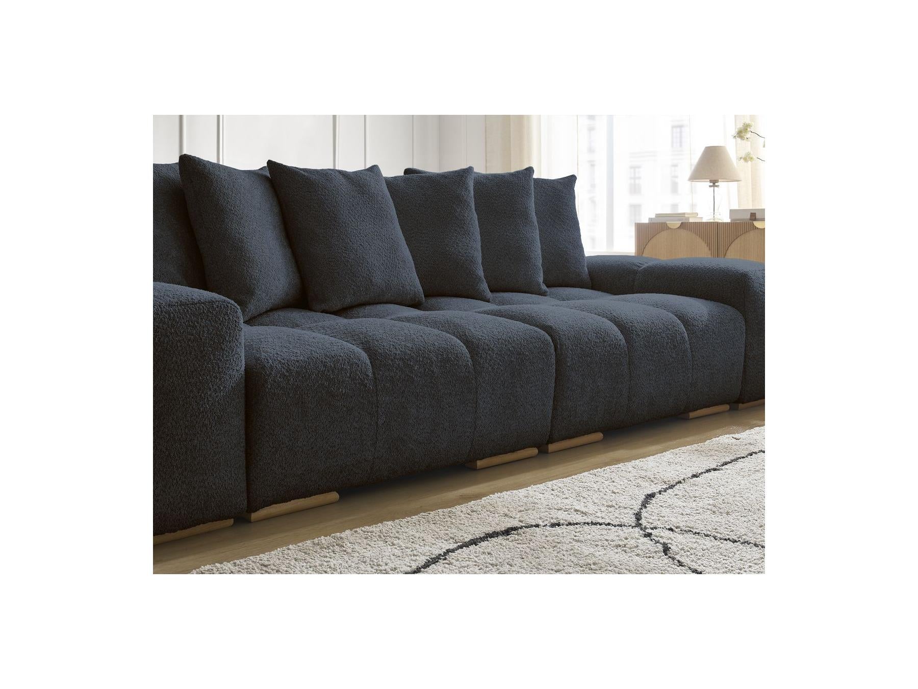 Anakin - Canapé Droit Convertible Coffre - Tissu Bouclette - 6 Coussins
