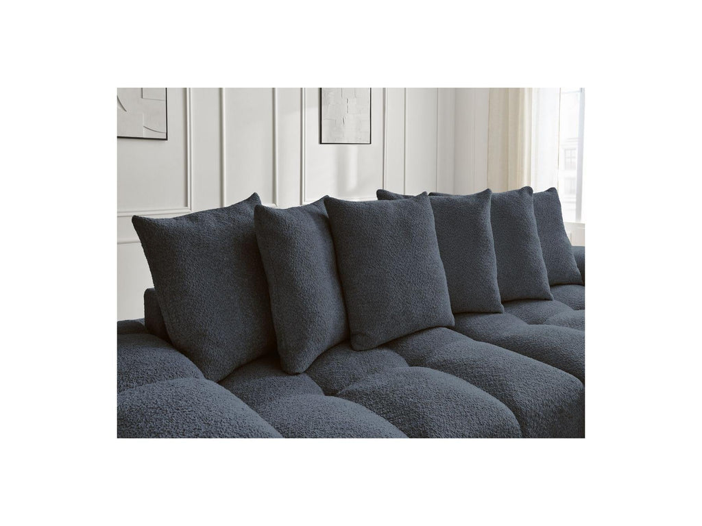 Anakin - Canapé Droit Convertible Coffre - Tissu Bouclette - 6 Coussins