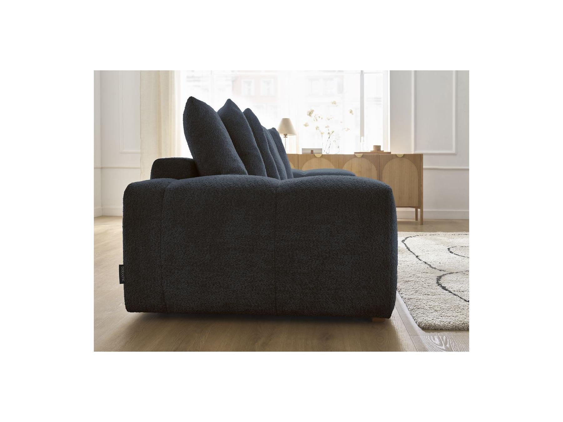 Anakin - Canapé Droit Convertible Coffre - Tissu Bouclette - 6 Coussins