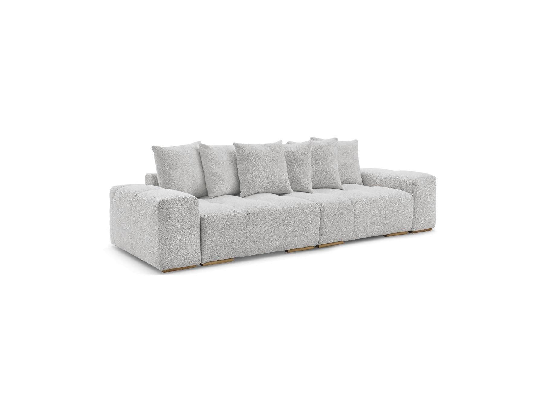 Anakin - Canapé Droit Convertible Coffre - Tissu Bouclette - 6 Coussins