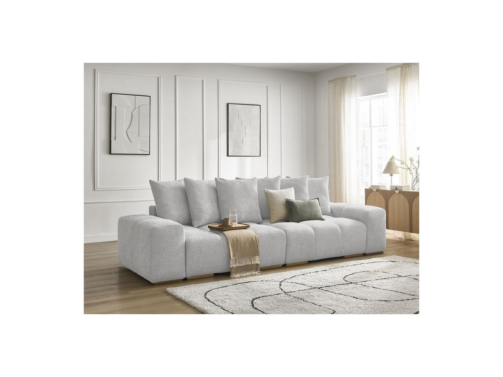 Anakin - Canapé Droit Convertible Coffre - Tissu Bouclette - 6 Coussins