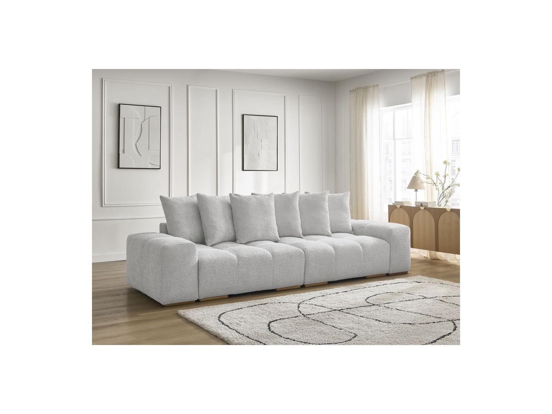 Anakin - Canapé Droit Convertible Coffre - Tissu Bouclette - 6 Coussins