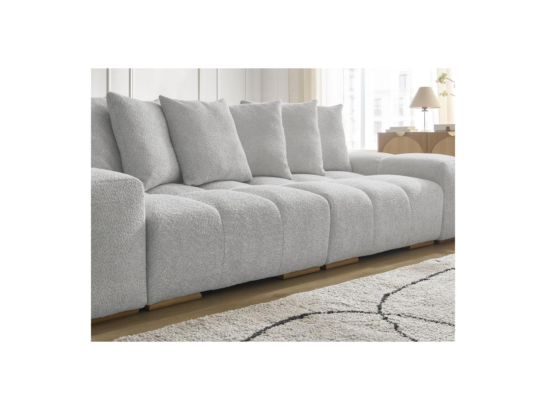 Anakin - Canapé Droit Convertible Coffre - Tissu Bouclette - 6 Coussins