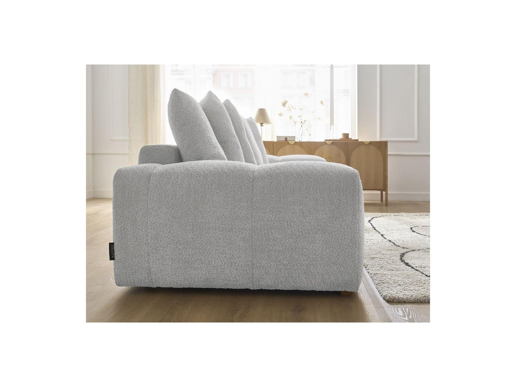 Anakin - Canapé Droit Convertible Coffre - Tissu Bouclette - 6 Coussins