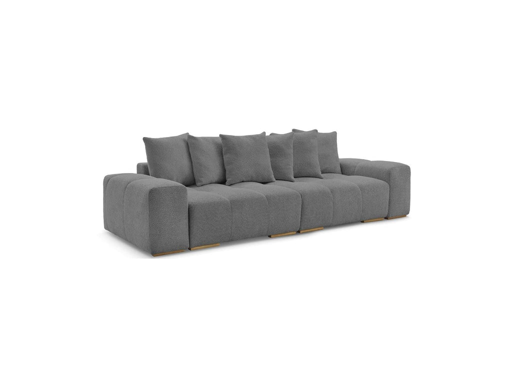 Anakin - Canapé Droit Convertible Coffre - Tissu Bouclette - 6 Coussins