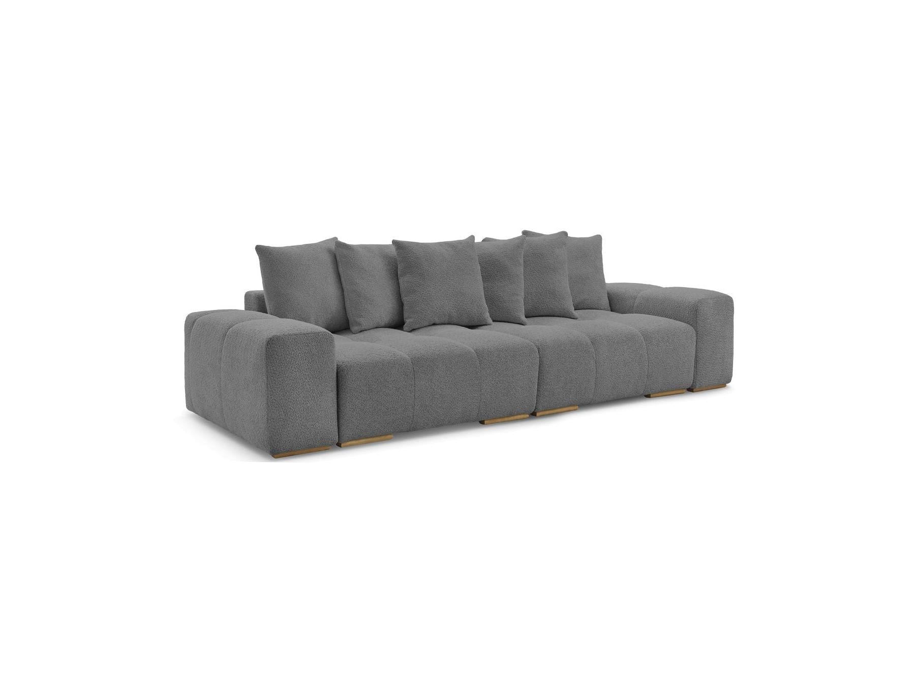 Anakin - Canapé Droit Convertible Coffre - Tissu Bouclette - 6 Coussins