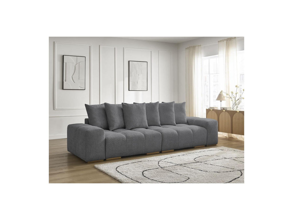 Anakin - Canapé Droit Convertible Coffre - Tissu Bouclette - 6 Coussins